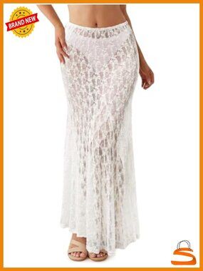 Sheer Lace High Waist A-Line Maxi Skirt Beach Cover Up